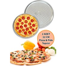 Nishev.com Evini Sev Prestij 32CM Delikli Pizza & Lahmacun Tepsisi Seti – 2 Adet, Paslanmaz Çelik