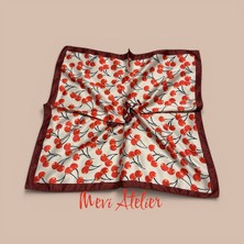 Mevi Atelier Kiraz Desenli Renkli Fular 50 x 50