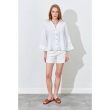 CGA Kadın Keten Gömlek Ekru Keten Gömlek