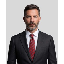 1001 Kravat Siyah Beyaz Çizgili 8 Cm Genişliğinde Kırmızı Kravat