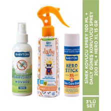 Babyton Sivrisinek Kovucu Sprey 100 Ml+Daily Güneş Koruyucu Sprey 200 Ml+Hero Stick Xl 15 gr 3'lü Set