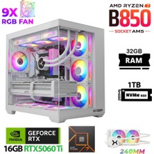 Xaser Lexus X690 White Ryzen 7 7800X3D 32GB Ram 1tb M.2 Nvme SSD 16GB RTX5060 Ti Sıvı Soğutmalı Oyuncu Bilgisayarı