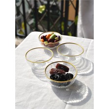 Qualitev 4\\\'lü Cam Kase Yaldızlı Çerezlik 9 cm Şekerlik Kahve Yanı Yaldız Lokumluk 110 ml