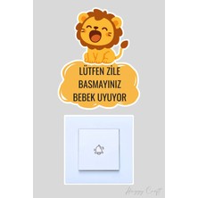 Huggy Craft Lütfen Zile Basmayınız Bebek Uyuyor Kapı Zili Etiketi - Sevimli Aslan Sticker