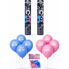 Eng Parti Dünyası Cinsiyet Belirleme Parti Seti – 2 Adet Pembe Konfeti ve 10 Adet It’s A Boy / It’s A Girl Balonu