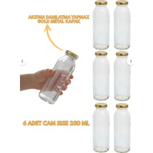 Milea 6 Adet Smoothie Şeffaf Meyve Suyu, Meşrubat, Limonata Şişesi Gold Metal Kapaklı Boş Cam Şişe 250 ml