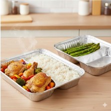 Abnturk 50 Adet Alüminyum Folyo Kaplar 2 Gözlü Yemek Kabı