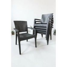 Nar Sokağı 6 Kişilik Antrasit Rattan Kollu Sandalye Koltuk Plastik Malzeme ile Şık Tasarım