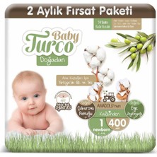 Baby Turco Doğadan 1 Numara Bantlı Bez 400'lü 2 - 5 kg Ekstra Yumuşak Yeni Doğanlar İçin