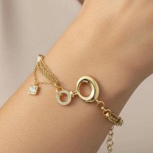 Xupıng Jewelry Iki Yuvarlak Zirkon Taşlı Bileklik