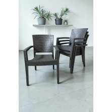 Nar Sokağı 4 Adet Karizma Rattan Kollu Sandalye Koltuk Antrasit