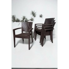 Nar Sokağı 4 Adet Karizma Rattan Kollu Sandalye Koltuk Kahve