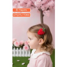 Miccolatte El Yapımı Örgü Çilek Figürlü Çıtçıtlı Bebek & Kız Çocuk Saç Tokası