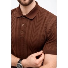 Erkek Yazlık Triko Tişört Kısa Kol Polo Yaka Düğmeli T-Shirt - Kahverengi
