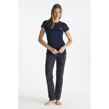 U.s Polo Assn. 20231 Kadın Kısa Kollu Yakası Düğmeli Pijama Takımı-Lacivert