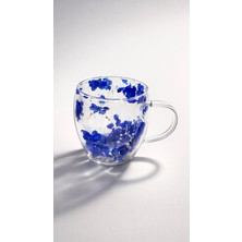 Zürih Collection Kurutulmuş Canlı Çiçekli Çift Cidarlı Çay Kupası Kahve Kupası Mavi Ortanca Çiçeği Çay Bardağı Hediyelik 250 ml