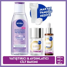 Nivea Aydınlatıcı Bakım Rutini, Micellar Makyaj Temizleme Suyu, Serum ve Tonik, Pamuk Hediye, Hassas Cilt