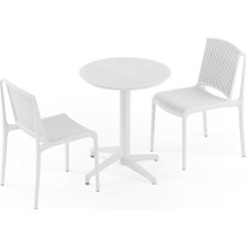 Tilia 2 Kişilik Polipropilen Masa Takımı Süt Beyaz (Moon Katlanır Masa Ø60 cm + Nes Sandalye)