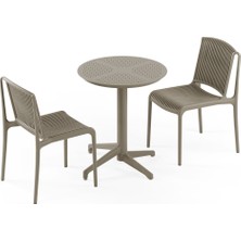 Tilia 2 Kişilik Polipropilen Masa Takımı Vizon (Moon Katlanır Masa Ø60 cm + Nes Sandalye)