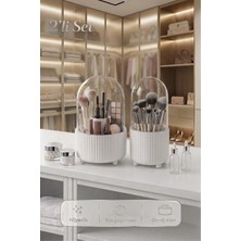 Blackstar Şeffaf Kapaklı 360 Dönebilen Makyaj Organizeri ve Fırça Organizeri 2'li Set Beyaz