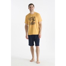 U.s Polo Assn. 19016 Erkek Kısa Kollu Bisiklet Yaka Şortlu Pijama Takımı-Sarı