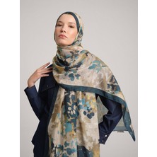 AYSHARA Tomurcuk Yaprak Desenli Tek Taraflı Şal - Petrol Yeşil