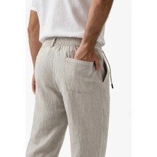 Erkek Keten Cepli Pantolon Lastikli Bel Bağcıklı Önden Fermuarlı - Gri