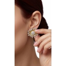 Theory Jewelry Sun Glamour Küpe| Taşlı Güneş Çelik Kadın Küpe | Kararma Yapmaz | Alerji Yapmaz | Statement Küpe