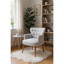 Waterybrook Tekli Berjer Koltuk - Kapitoneli Babyface Kumaş - Ceviz Ahşap Ayaklı -  Retro Modern Tasarım  - 14 Renk Seçeneği