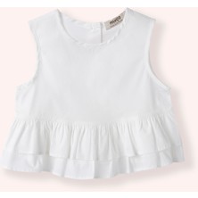 Panço Kız Bebek Düğme Detaylı Fırfırlı Beyaz Bluz