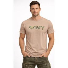Attack Erkek Army Baskılı Tişört %100 Pamuk Kamuflaj Desenli Yazlık Basic Tişört Siyah/haki/beyaz