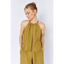 CGA Kadın Alt Üst Takım Boncuk Aksesuarlı Bol Paça Pantolonlu Modal Takım