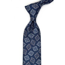 Kravatkolik Kahve - Mavi Motif Desen Mendilli Klasik Kravat KK13613