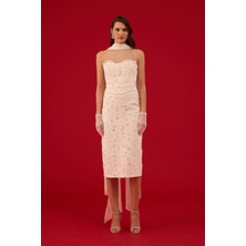 Carmen Kadın Straplez Payetli Söz Elbisesi Nikah Elbisesi 58565 Bej