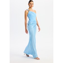 Carmen Kadın Üstü Krep Altı Saten Abiye Elbise 58608 Bebe Mavisi