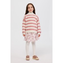 Panço Kız Çocuk Çizgili Triko Pembe Kazak