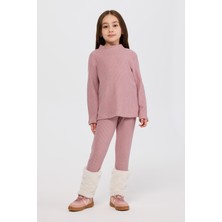 Panço Kız Çocuk Balıkçı Yaka Yumuşak Dokulu Uzun Kollu Pembe Tişört