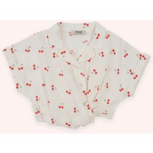 Panço Kız Çocuk Beyaz Kiraz Desenli Gömlek