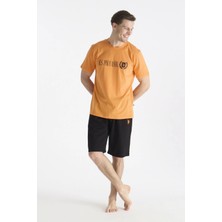 U.s Polo Assn. 19017 Erkek Kısa Kollu Bisiklet Yaka Şortlu Pijama Takımı-Turuncu