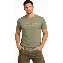 Attack Erkek Army Baskılı Tişört %100 Pamuk Kamuflaj Desenli Yazlık Basic Tişört Siyah/haki/beyaz