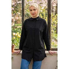 Hafsa Mina Oversize Gömlek Siyah HM2903