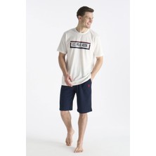 U.s Polo Assn. 19006 Erkek Kısa Kollu Şortlu Pijama Takımı-Ekru