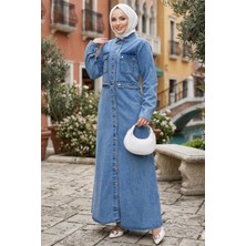 Hafsa Mina Düğmeli Denim Elbise Açık Mavi HM2897