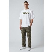 Attack Erkek Army Baskılı Tişört %100 Pamuk Kamuflaj Desenli Yazlık Basic Tişört Siyah/haki/beyaz
