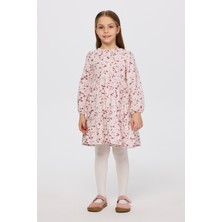 Panço Kız Çocuk Çiçek Desenli Ekru Elbise