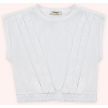 Panço Kız Çocuk Beyaz Lastikli Tişört