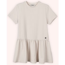 Panço Kız Çocuk Aksesuar Detaylı Örme Bej Elbise