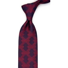 Kravatkolik Kırmızı - Lacivert Motif Desen Mendilli Klasik Kravat KK13420