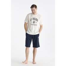 U.s Polo Assn. 19018 Erkek Kısa Kollu Bisiklet Yaka Şortlu Pijama Takımı-Ekru