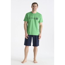 U.s Polo Assn. 19017 Erkek Kısa Kollu Bisiklet Yaka Şortlu Pijama Takımı-Yeşil